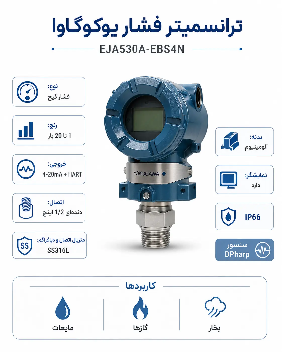 ویژگی‌های ترانسمیتر فشار Yokogawa EJA530A-EBS4N